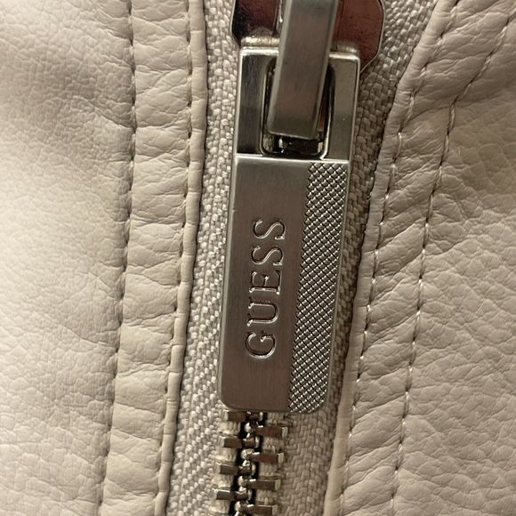 Guess Bone Faux Leather Faux Fur Trim Collar Biker Bomber Jacket Size M … - Picture 9 of 16